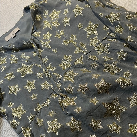 LOFT Gray Dress with Gold Star Design. Lined. Size Medium - Picture 7 of 12